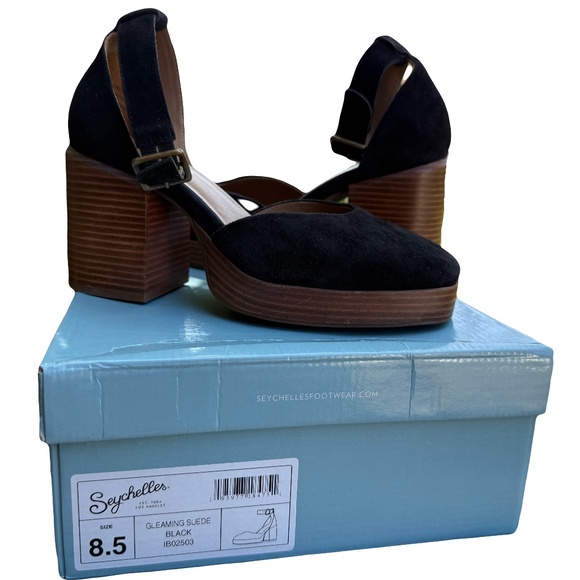 Seychelles Black Suede Mary Jane Heels – Gleaming Style, 3” Heel, Original Box - Picture 1 of 7